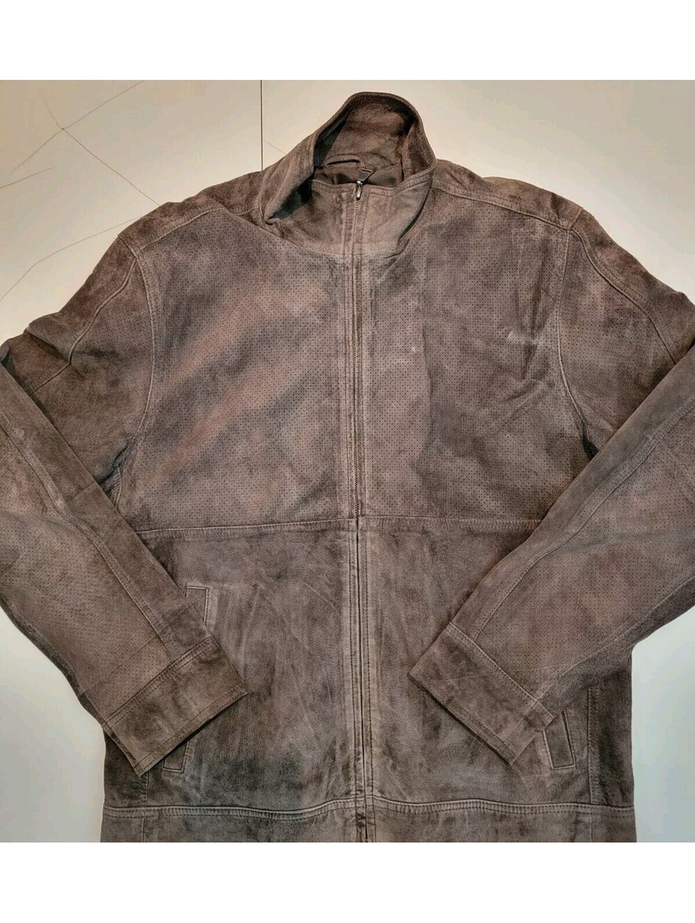 Calvin Klein Suede Leather Brown Zipper Jacket Long Sleeve